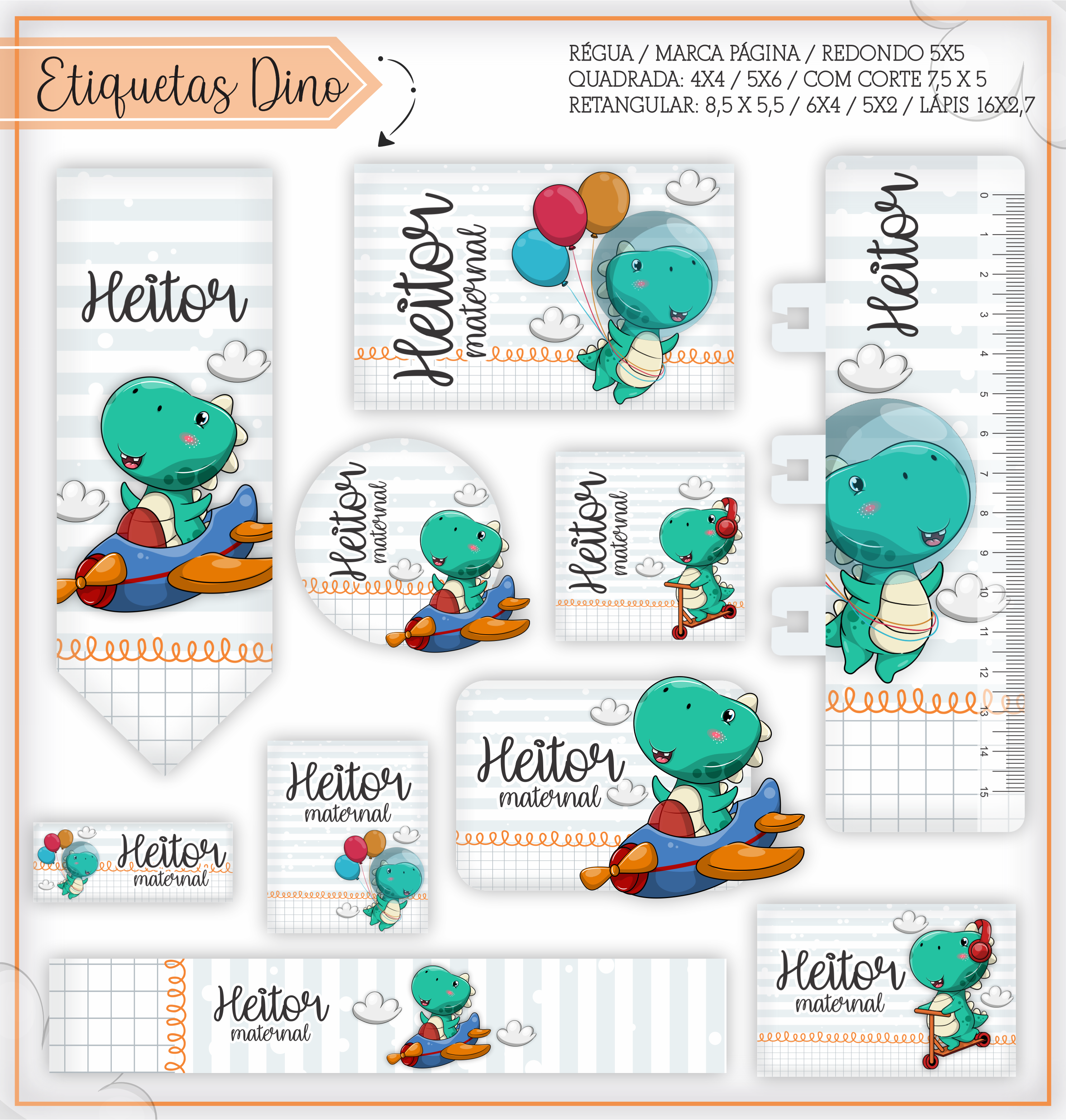 Kit Etiquetas escolar personalizadas tema Dino Baby