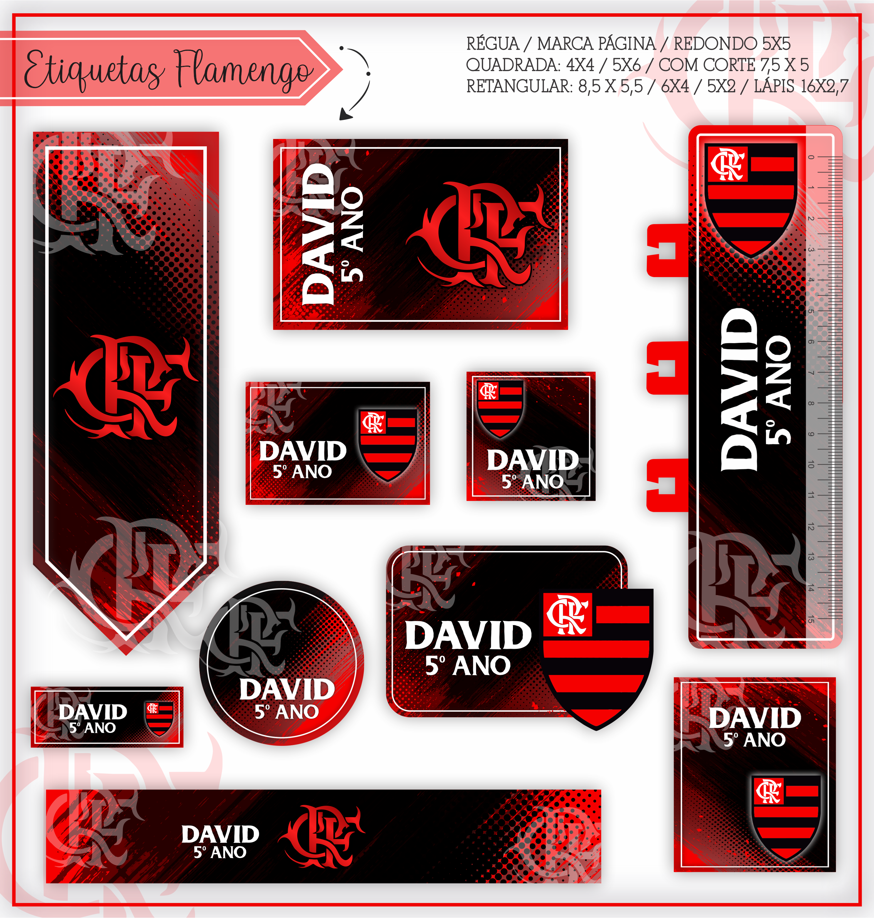 Kit Etiquetas Escolar personalizada tema Flamengo