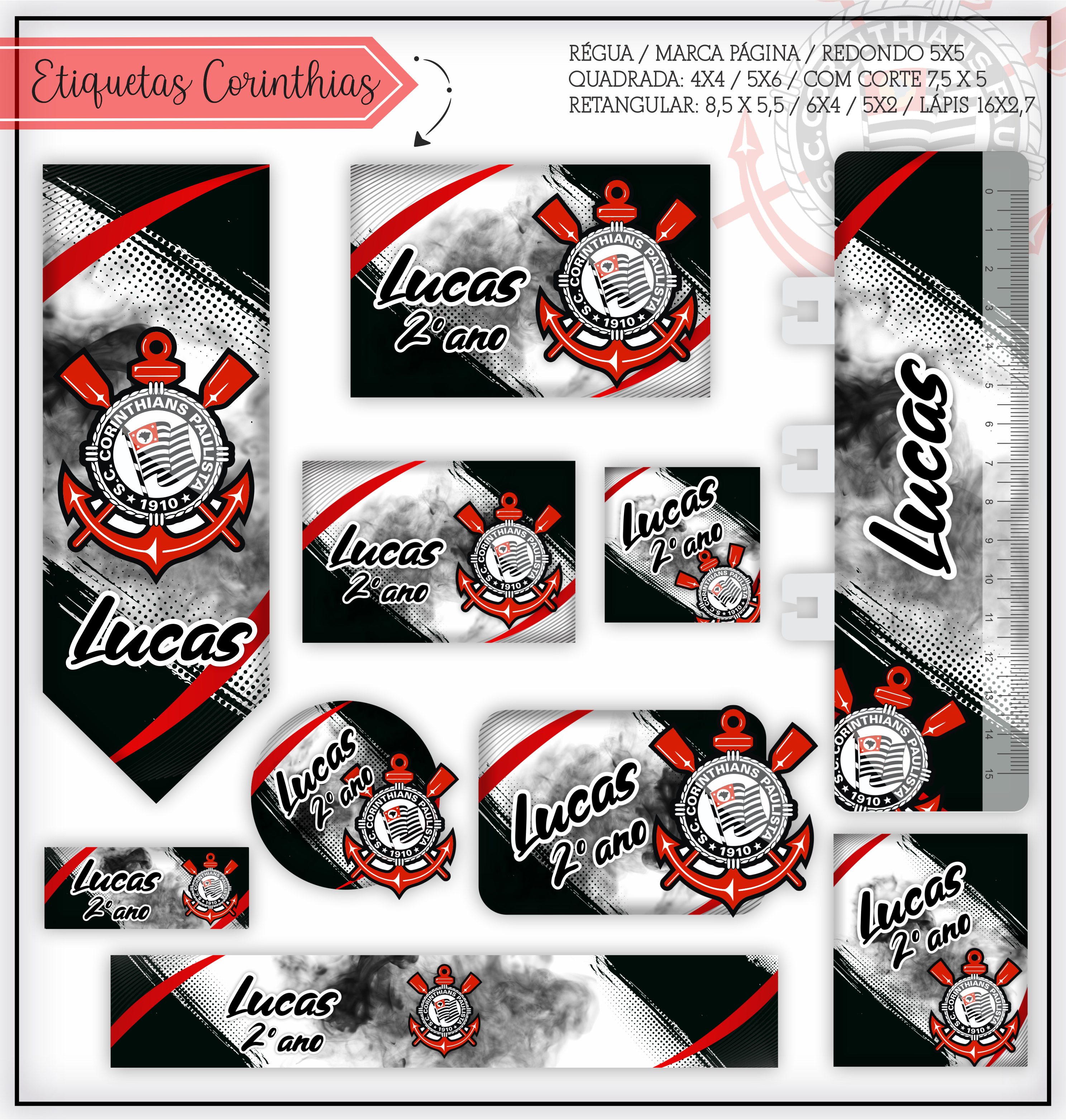Kit Etiquetas escolar personalizada tema Corinthias