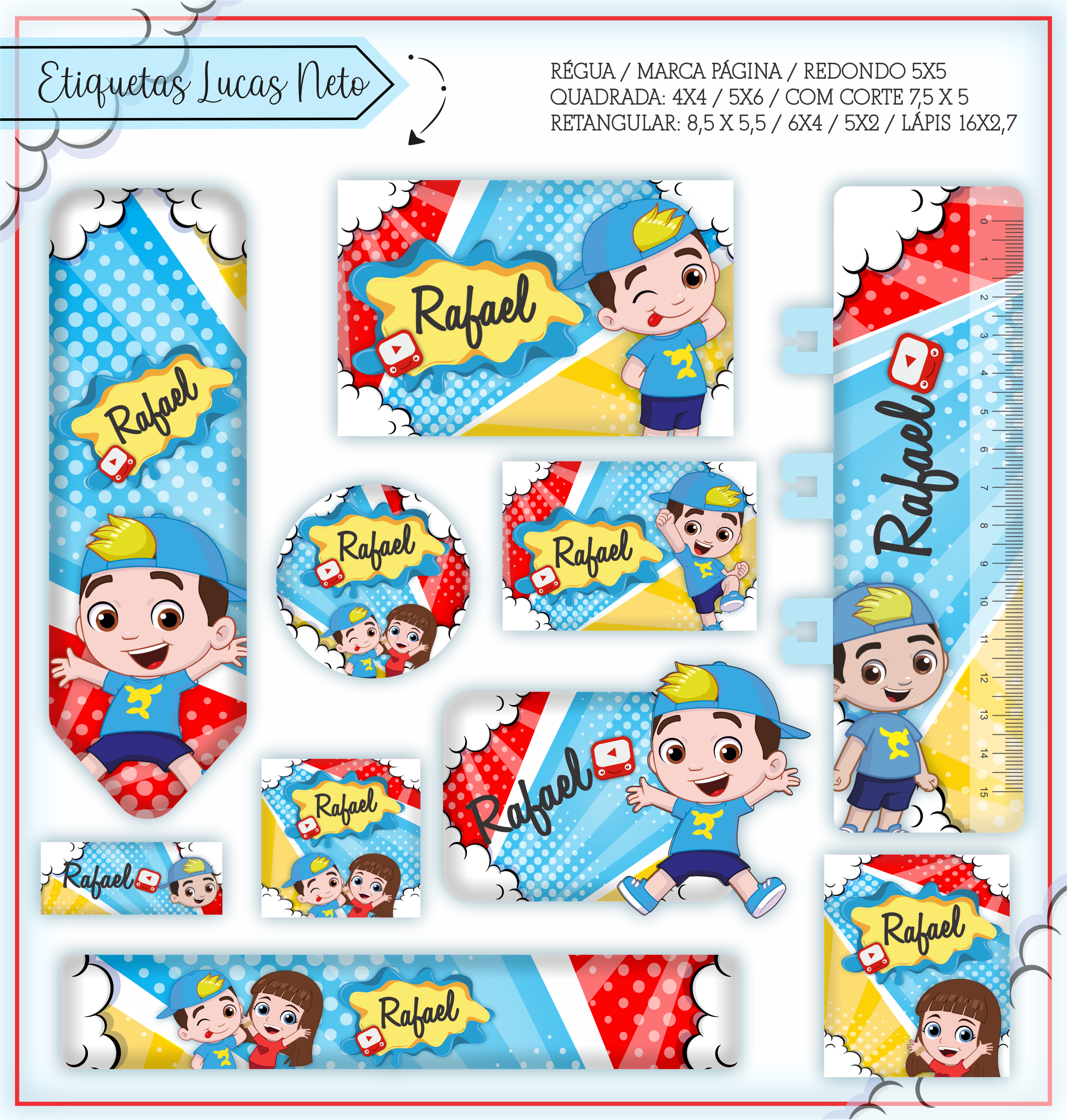 Kit Etiquetas Escolar Personalizadas tema Lucas Neto