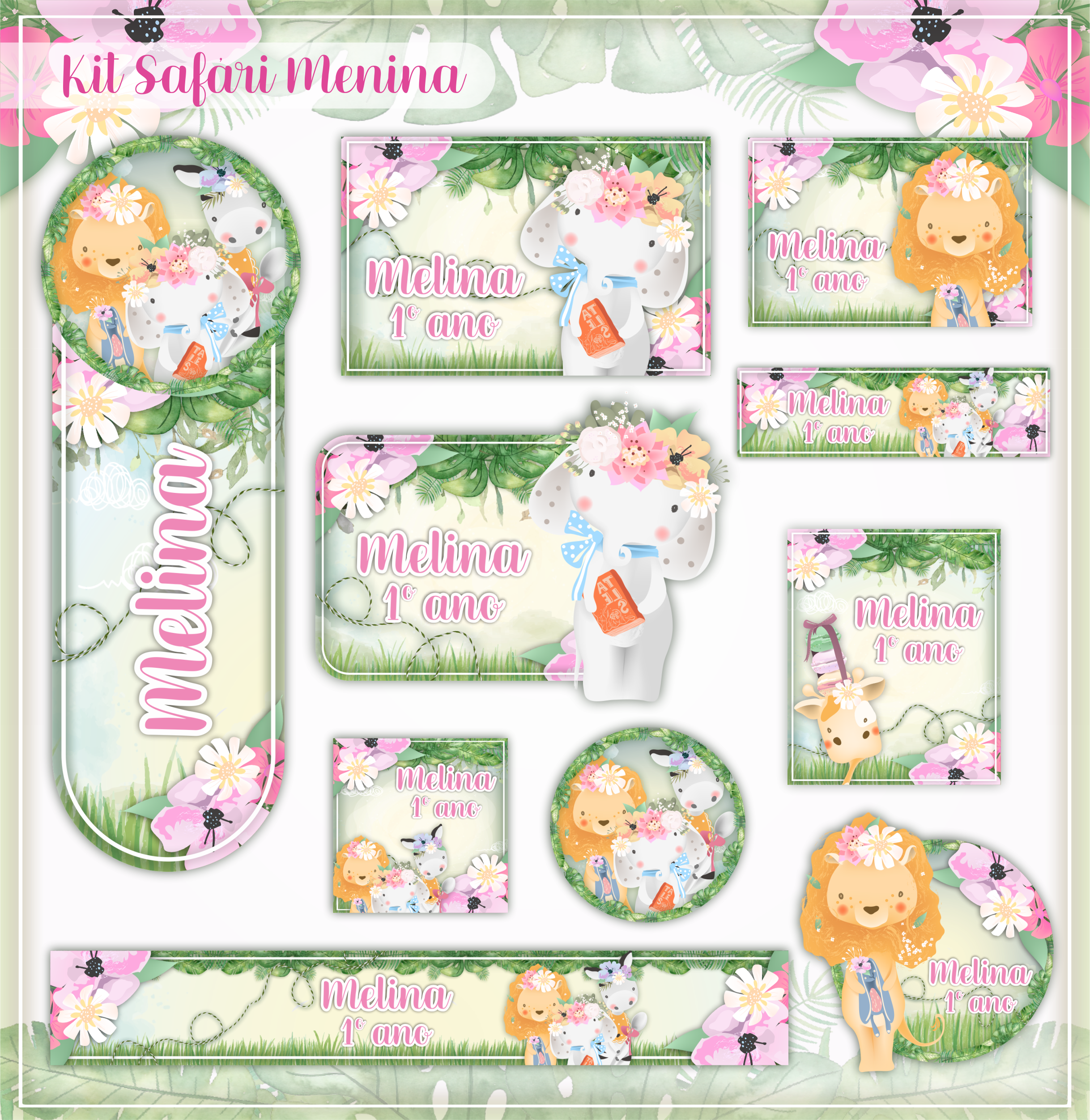 Kit Etiquetas escolar personalizadas tema Safari