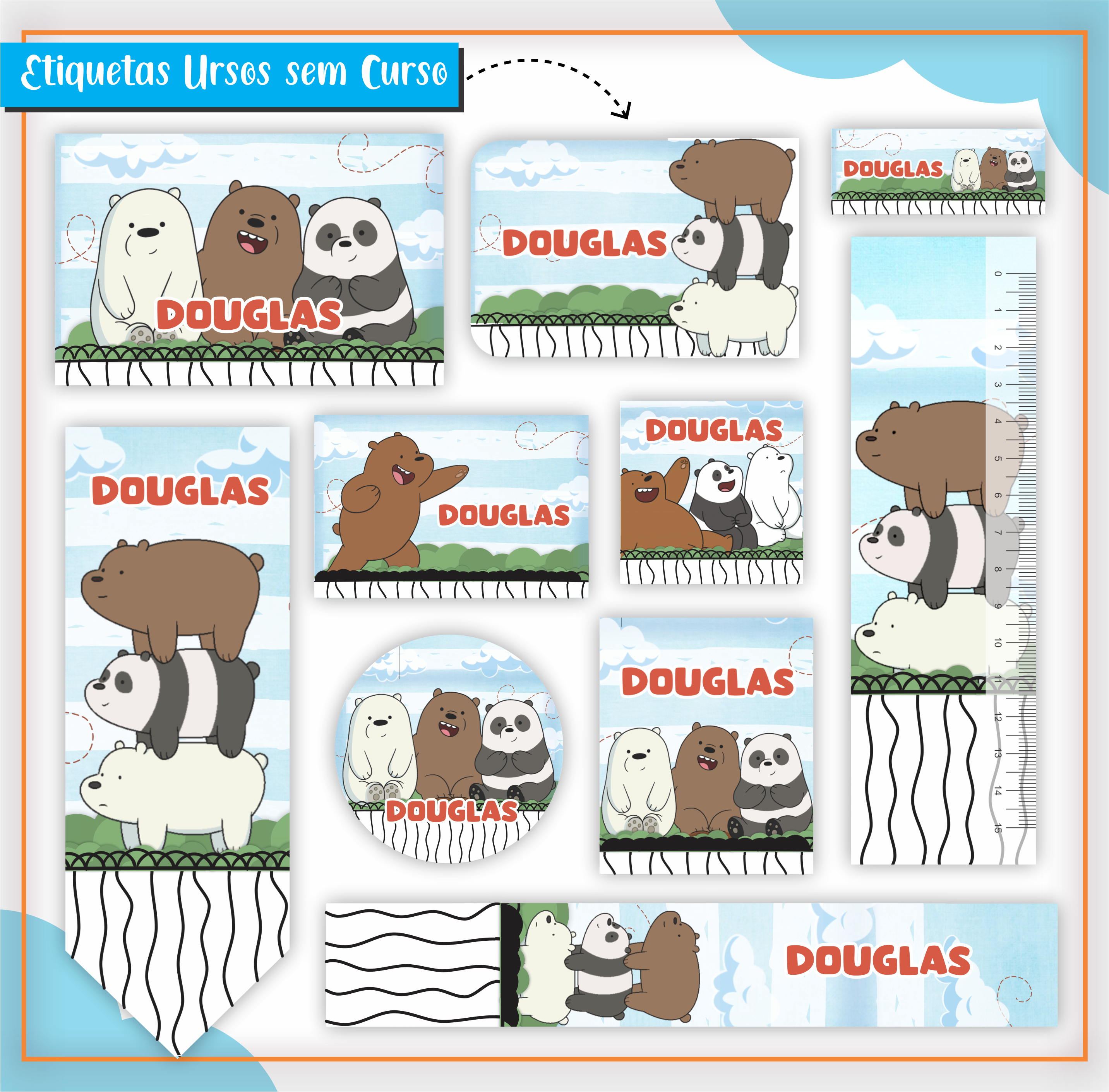 Kit Etiqueta Escolar Personalizada tema - Urso sem Curso