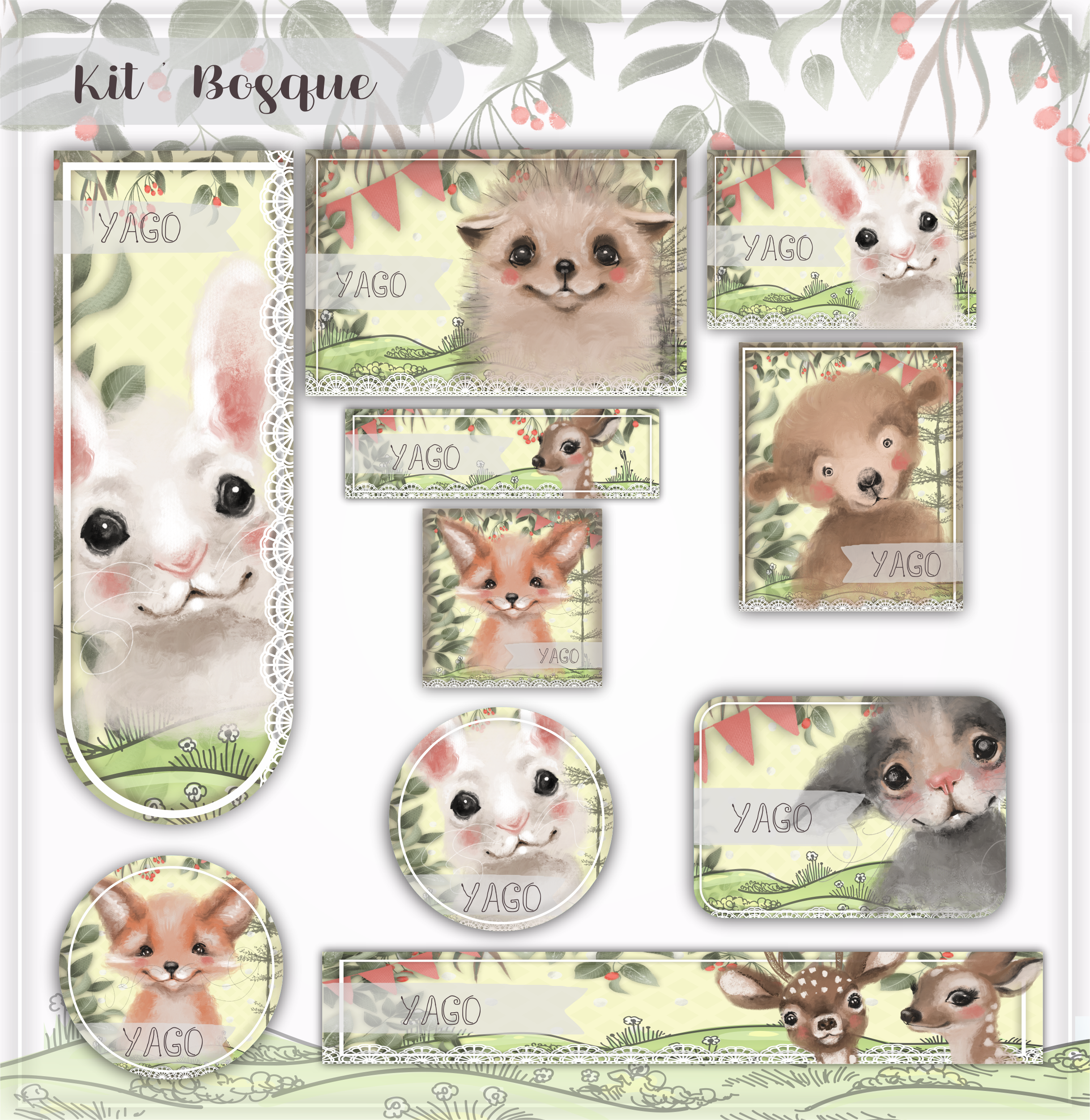 Kit Etiquetas escolar personalizada tema Bosque