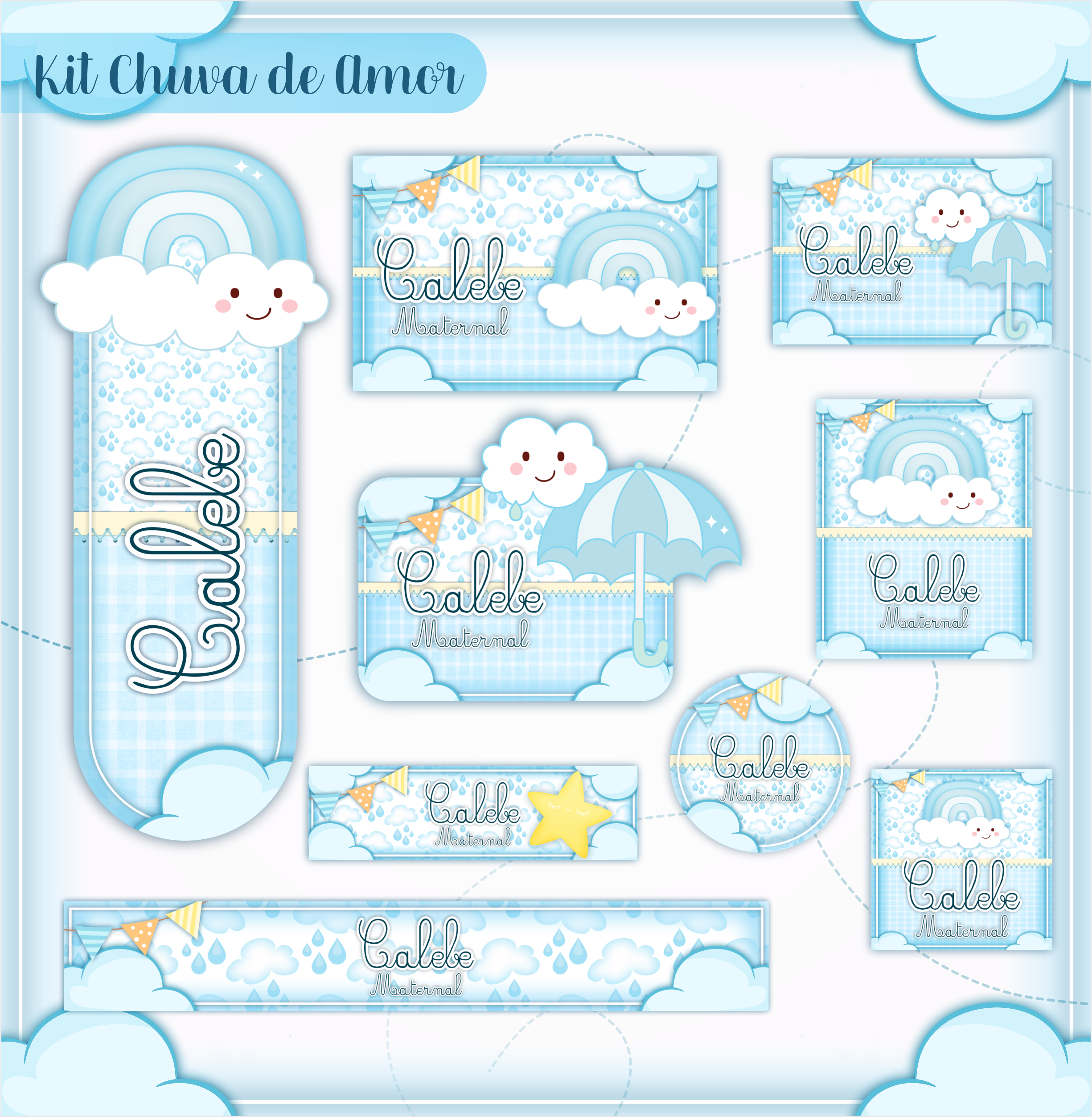 Kit Etiquetas escolar personalizadas tema Chuva de Amor