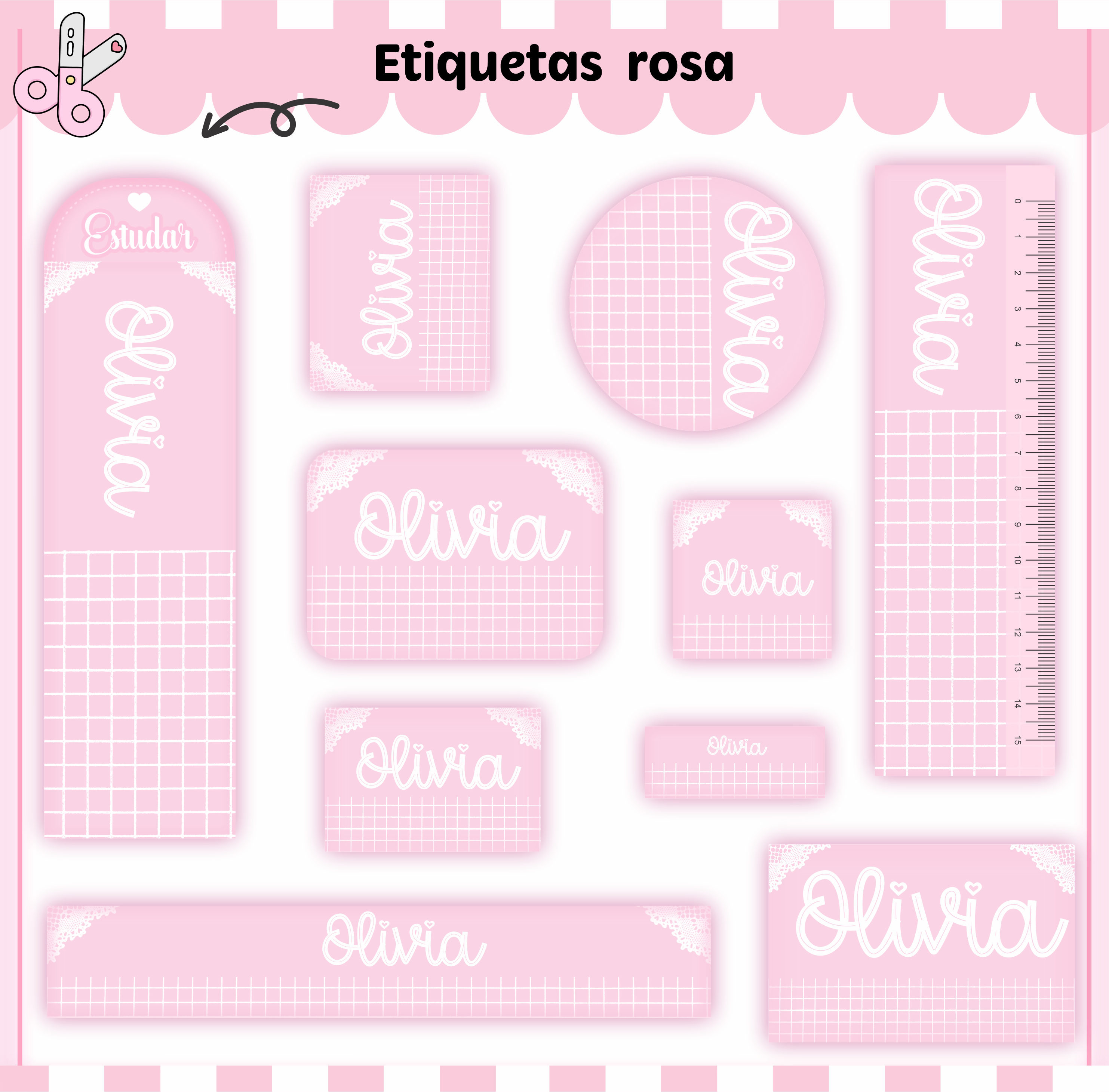 Kit Etiqueta Escolar Personalizada tema - Neutro Rosa