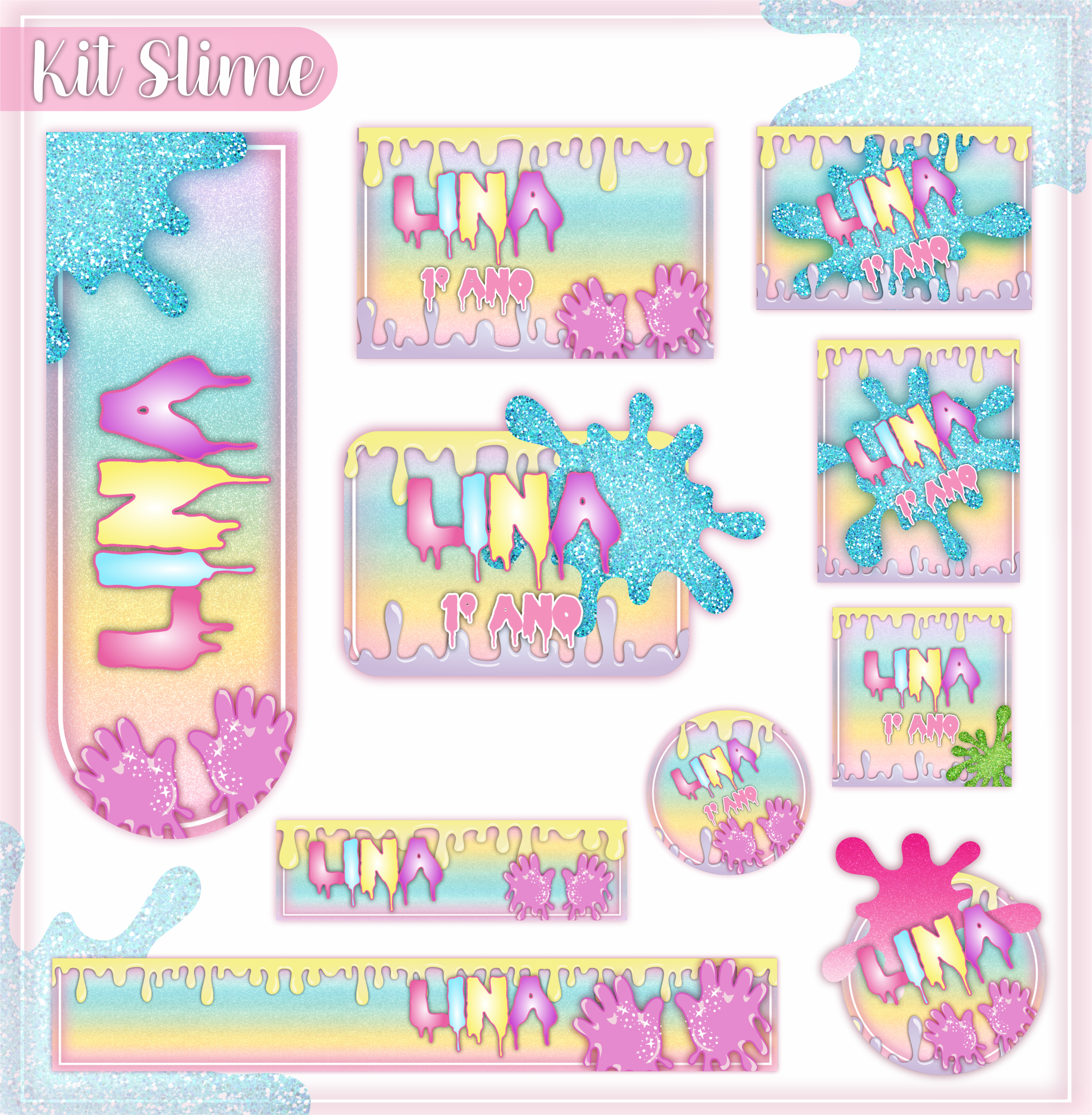 Kit Etiquetas escolar personalizada tema Slime