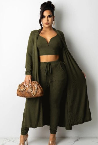 Thumbnail: Fall Knit Crop Top and Pants-Matching Cardigans 3 Piece Set