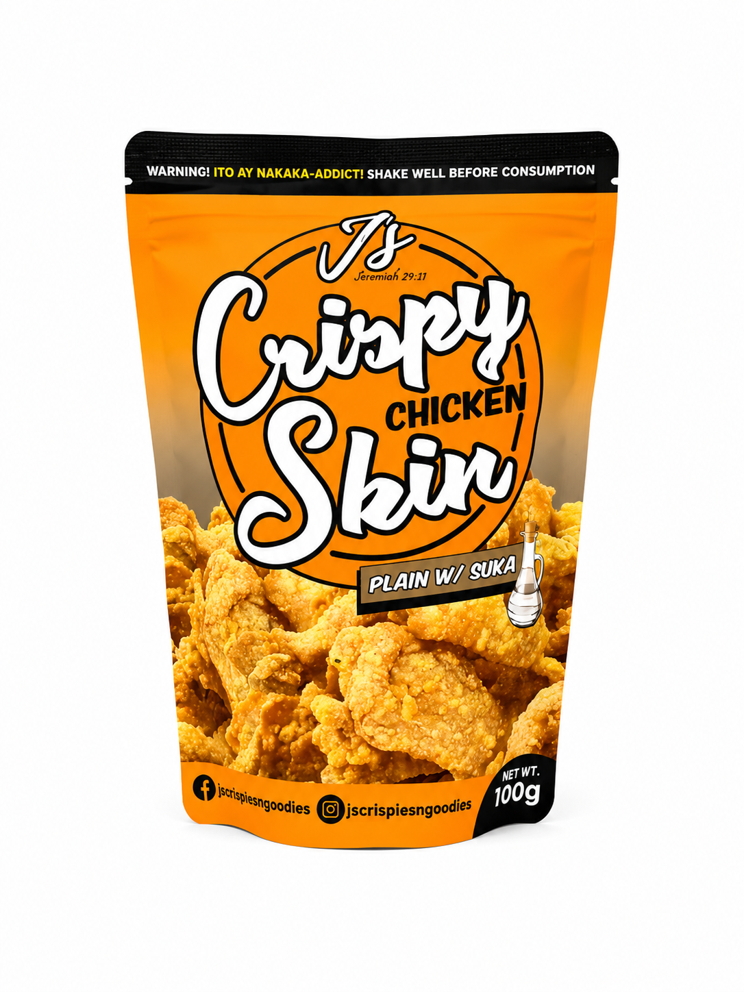 J'S Crispy Chicken Skin Snack – Plain with Suka