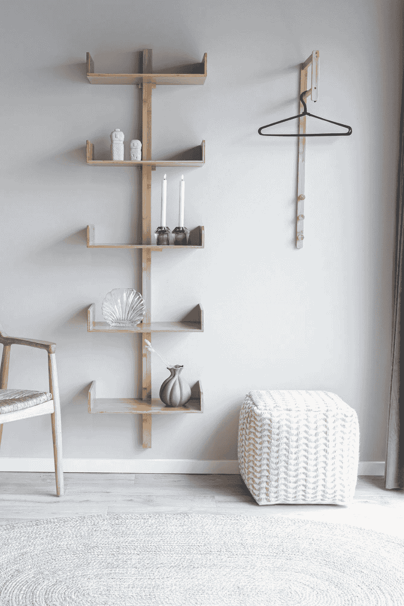 Porte-manteau mural crochets en bambou