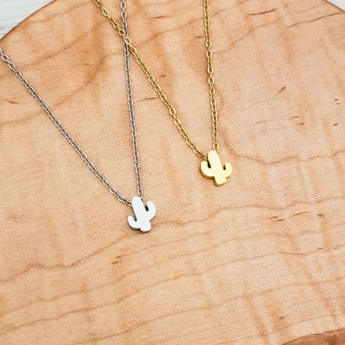Mini Cactus Charm Necklace - Choose from Gold or Silver | Robin's Nest