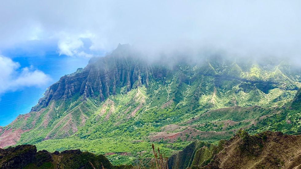High angle view of a boat cruising along the Na Pali Coast