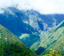 Low Angle shot of Mauna Kahalawe Volcano's lush green mountains (aka West Maui Mountains)