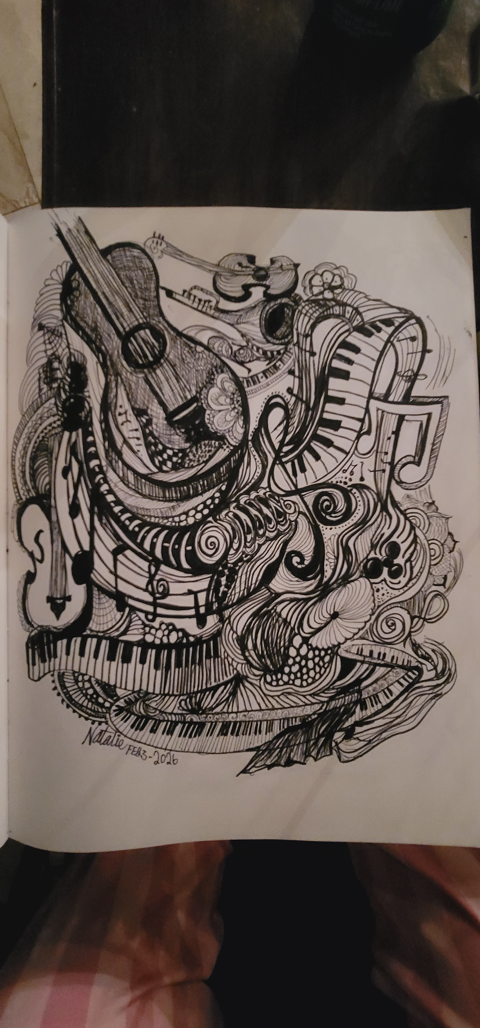 Thumbnail: Music head Doodle  art black &white horses love