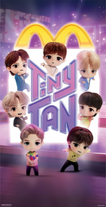 Each TinyTAN Happy Meal includes:      Choice between 4 chicken nuggets or a hamburger     Side: fries or dessert    Drink option: water, juice    One collectible TinyTAN figurine (from the edition in that wave)