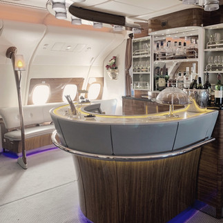 The Emirates Flagship A380 is configured with one of the coolest bars at 35,000 feet.