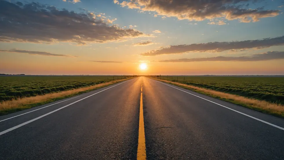 An open road leading into the horizon, symbolizing new beginnings