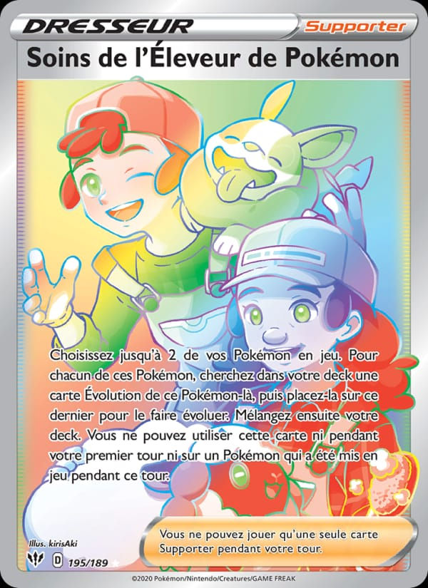 Soins de l'Éleveur de Pokémon 195/189 Ténèbres Embrasées (FR)