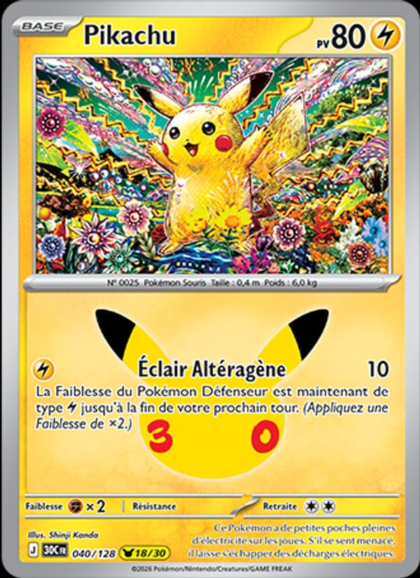Pikachu 040/128 30ᵉ Anniversaire (FR)