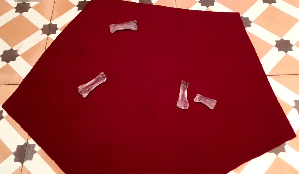 knucklebones (game pieces for divination) - installation view