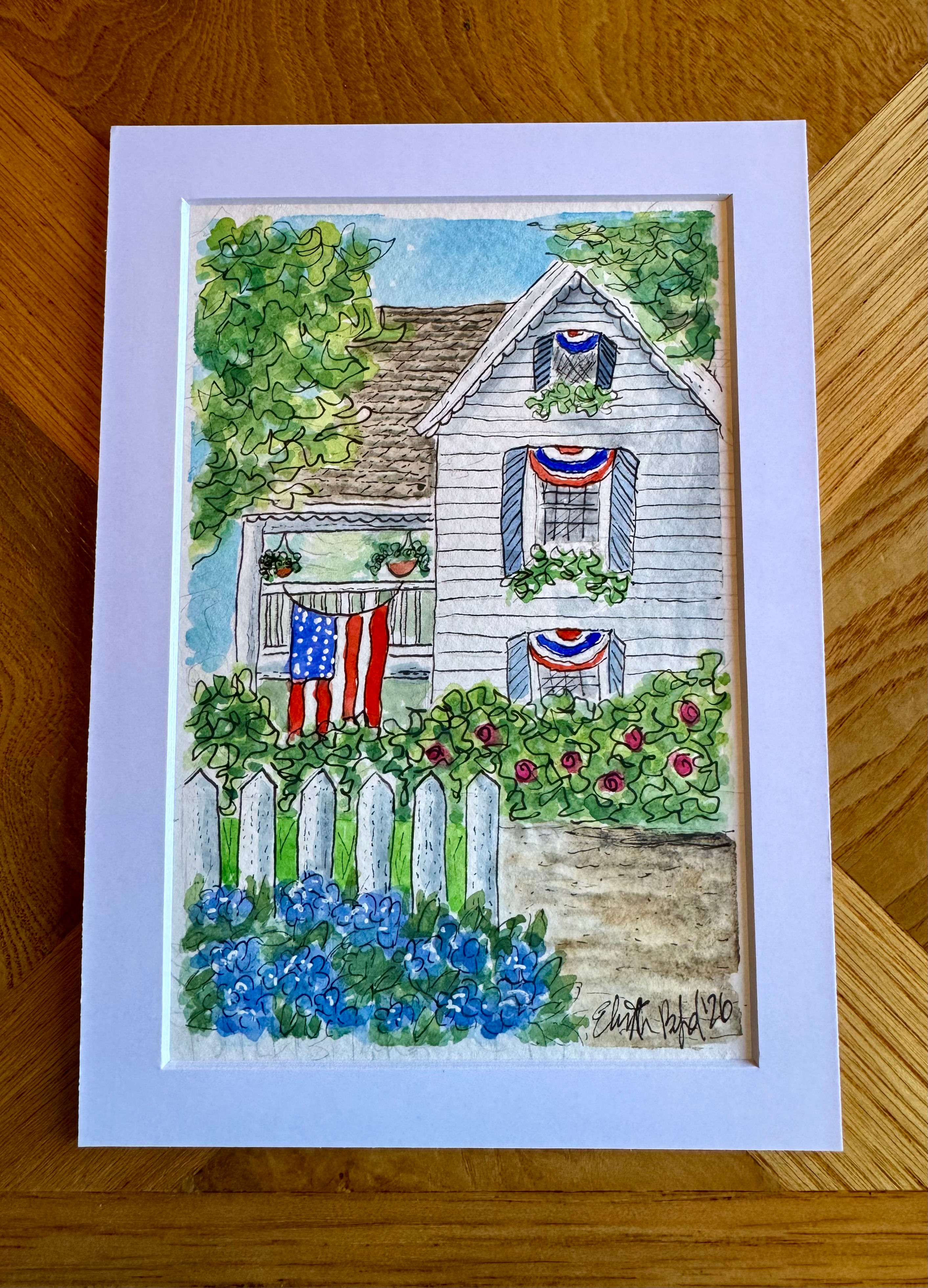 Patriotic Country Home - Digital Watercolor Download