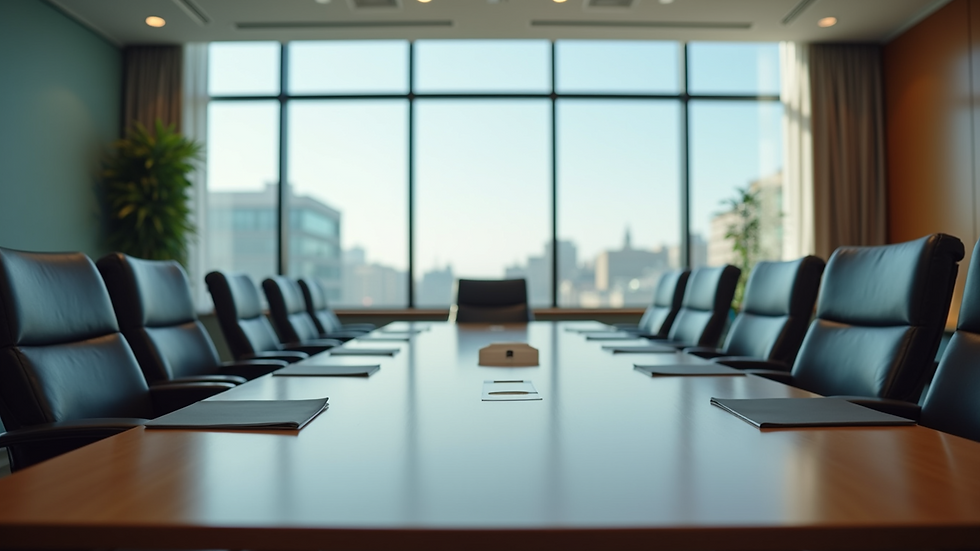 High angle view of a boardroom table