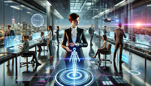 DALL·E 2025-03-05 08.25.28 - A futuristic office environment featuring a confident female