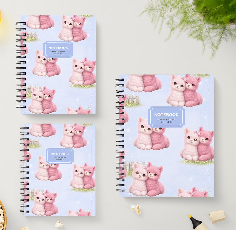 Thumbnail: Three Libet & Lilu notebooks with cuddling alpaca patterns.