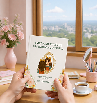 Hands holding 'American Culture Reflection Journal' book