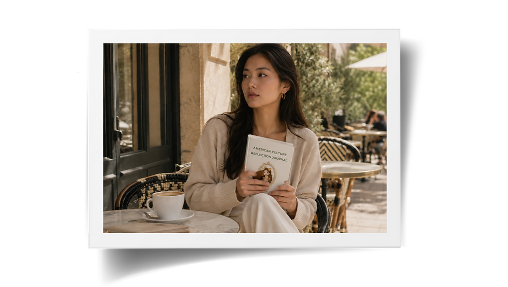 Young woman with book and coffee at outdoor cafe