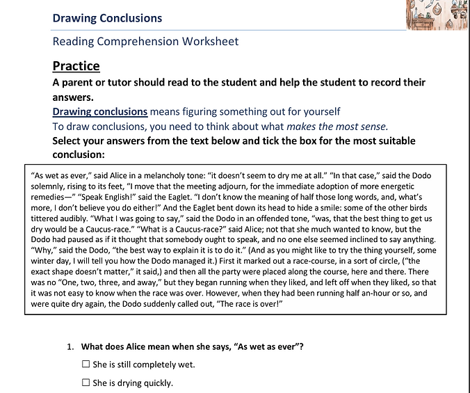 Comprehension - Worksheet 10