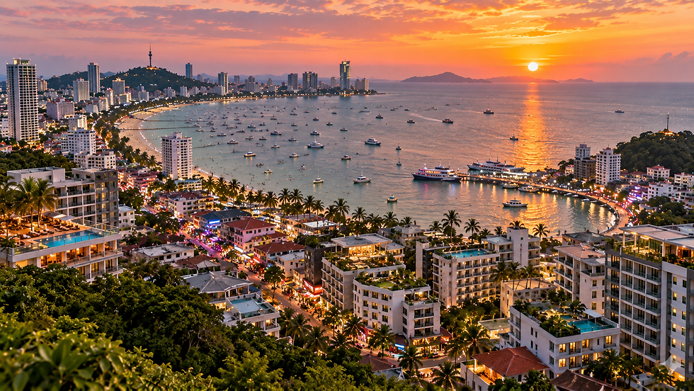 South Pattaya hotels near Walking Street, Pattaya Beach and Bali Hai Pier at sunset