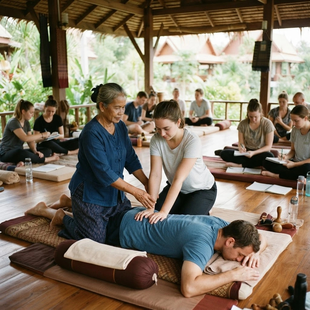 Thai massage training class in Thailand