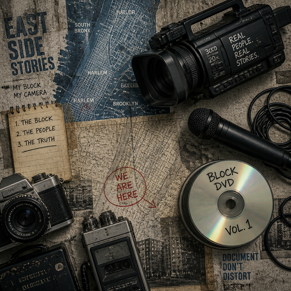 Vintage recording equipment and city maps representing street DVD production and urban geography