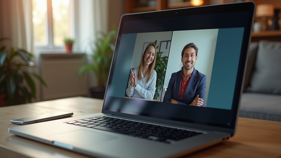 Eye-level view of a laptop screen showing a virtual coaching session