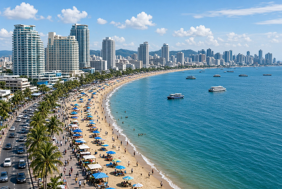 Pattaya hotels near the beach overlooking Pattaya Beach, Beach Road and the Gulf of Thailand