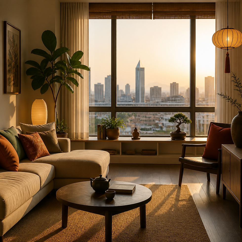 Modern apartment interior in Saigon with city views and contemporary furnishings
