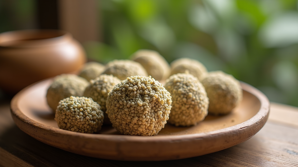 Close-up view of herbal compress balls used in Thai spa treatments