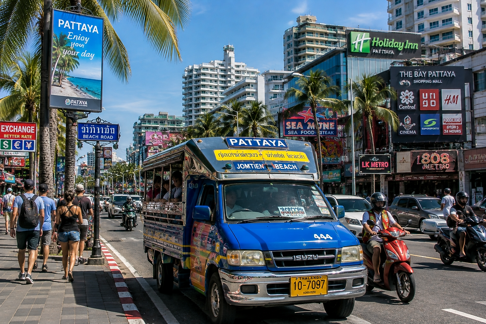Pattaya transportation and busy city streets in Thailand