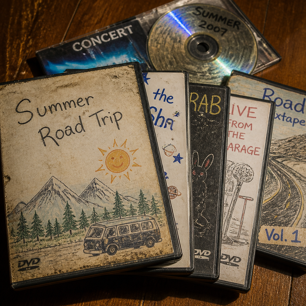 Stacked street DVDs with handmade labels and worn cases showing signs of use and distribution