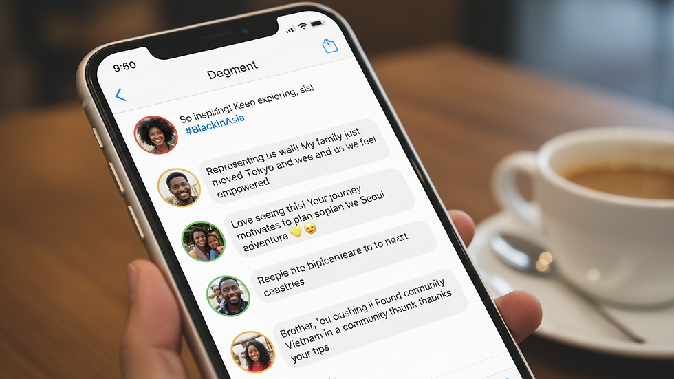 Close-up view of a smartphone showing a blog comment section with supportive messages