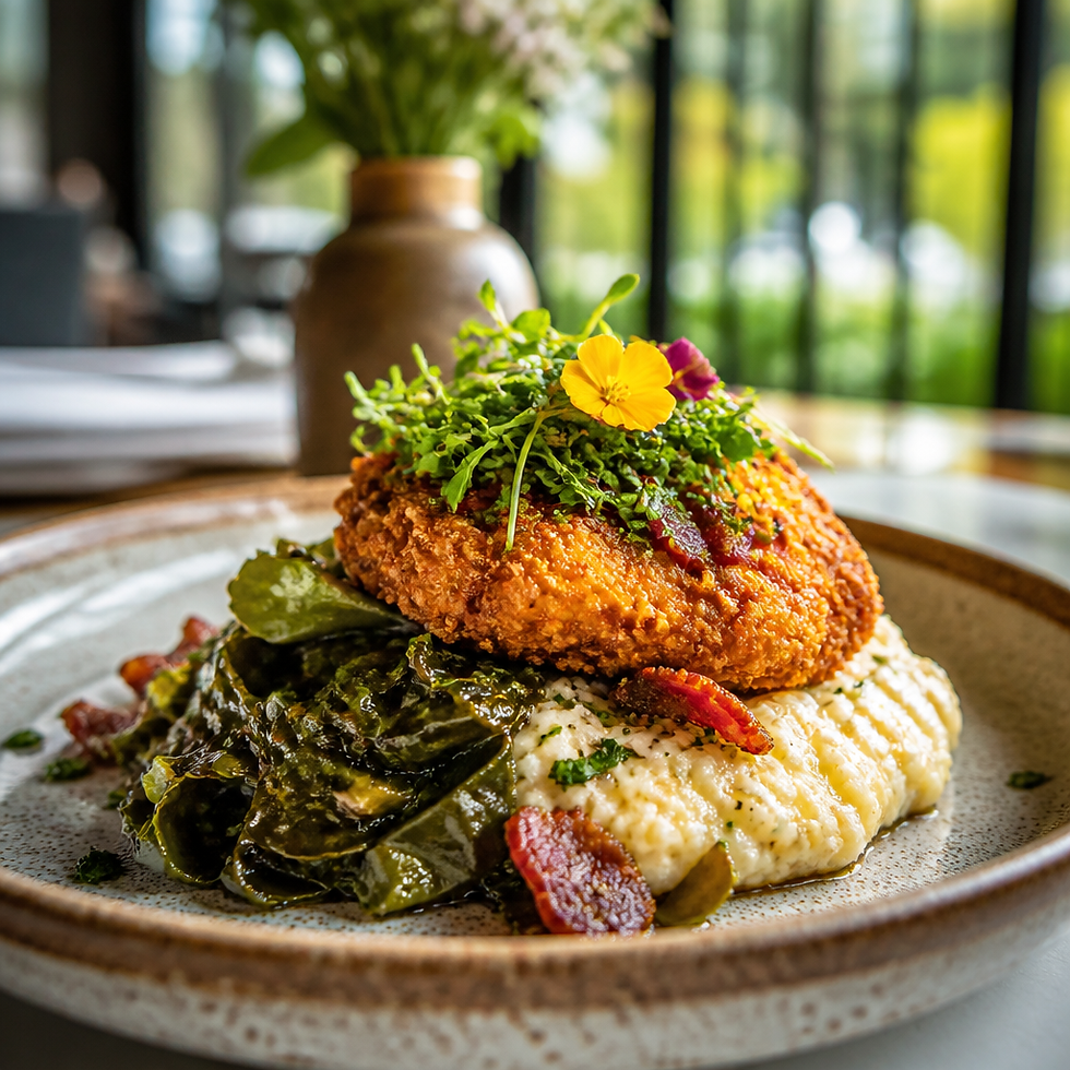 Elegantly plated Southern food dish in a modern Atlanta restaurant