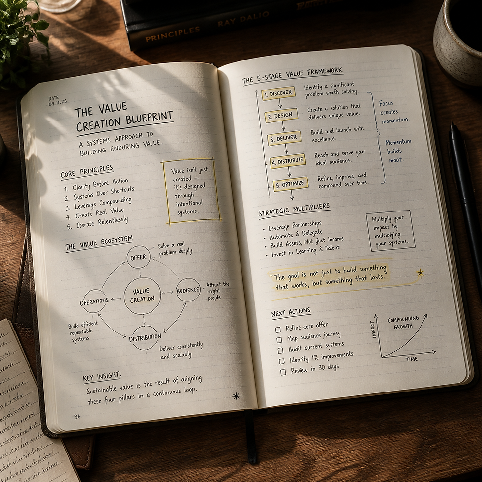 Open journal with structured notes and strategic diagrams illustrating the importance of studying blueprints