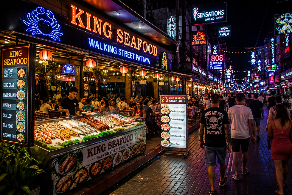 Walking Street seafood restaurant in Pattaya at night