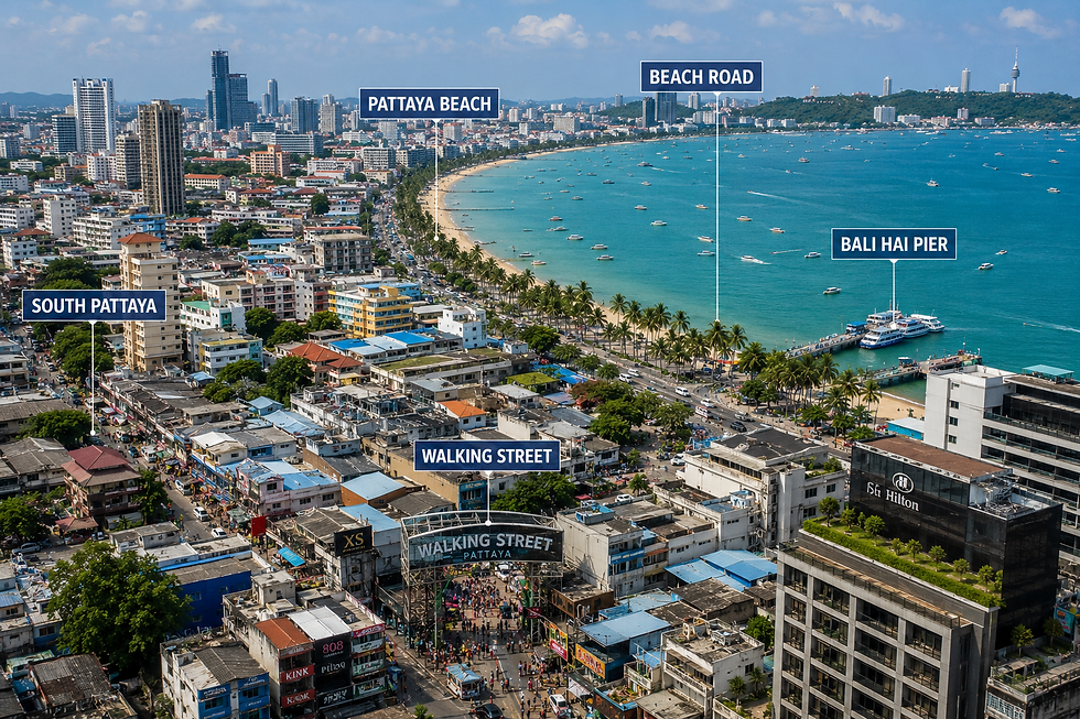 Pattaya Beach, Beach Road, Walking Street, and South Pattaya