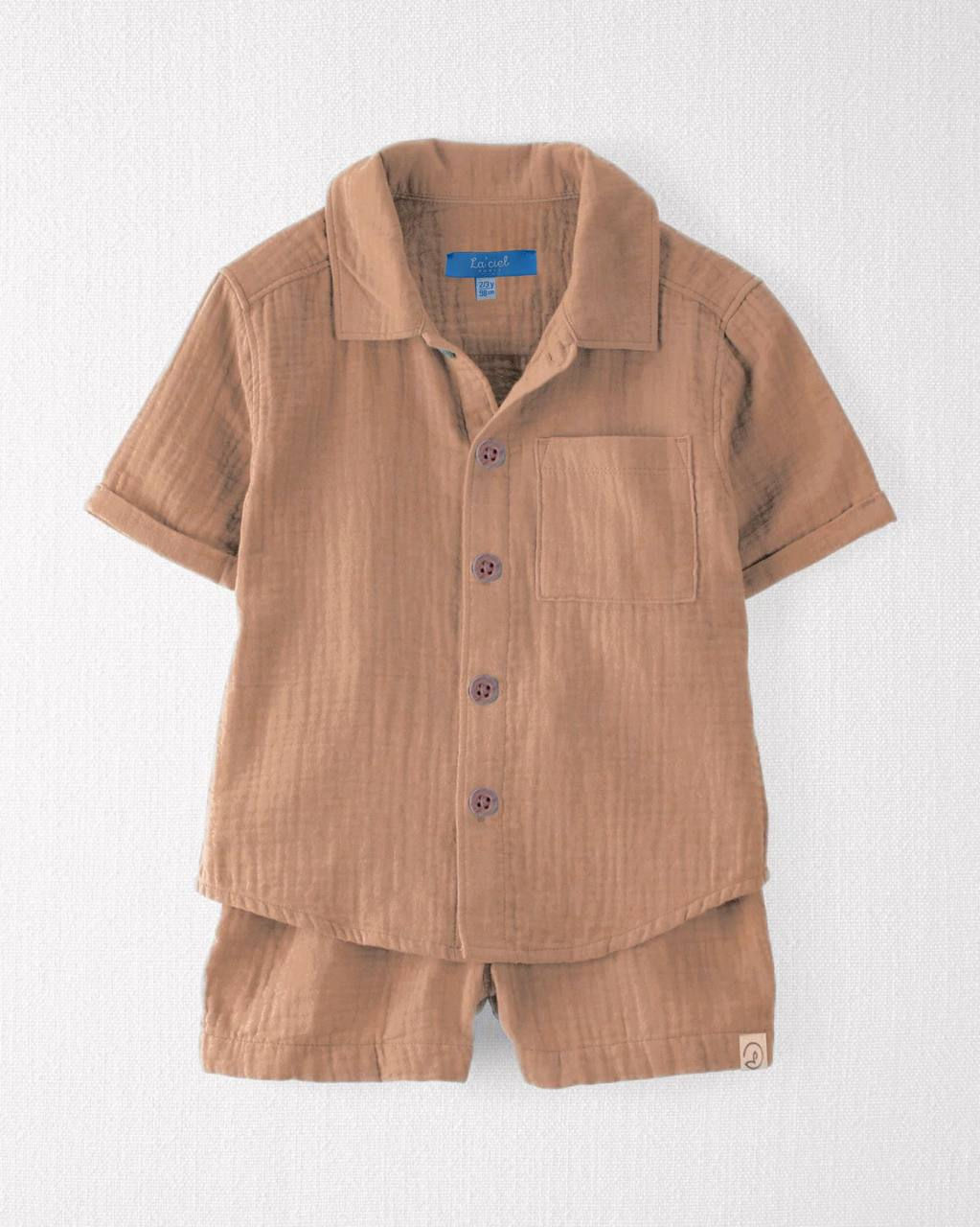 Erkek Çocuk Müslin Gömlek Şort Alt Üst Takım