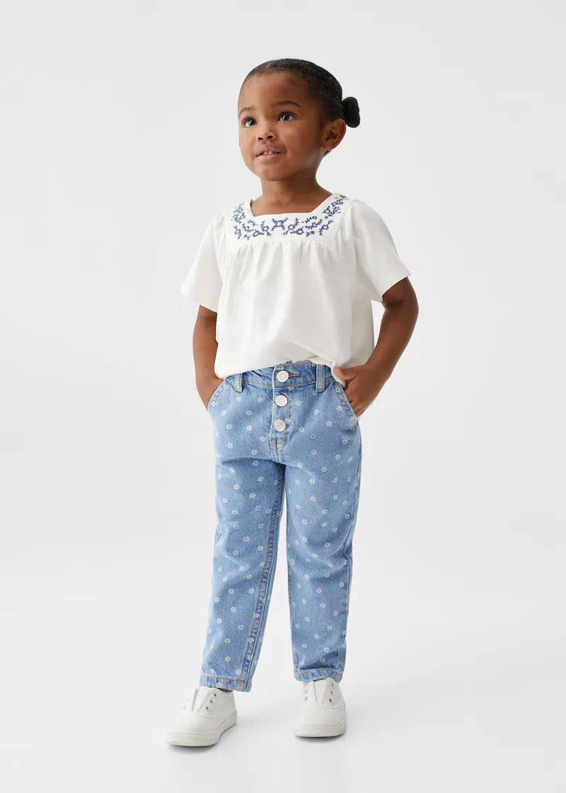 Yeni Sezon Kız Çocuk Papatya Desenli Jean Pantolon