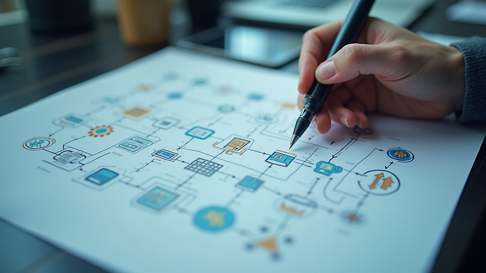 Eye-level view of intricate flowchart showcasing automation processes