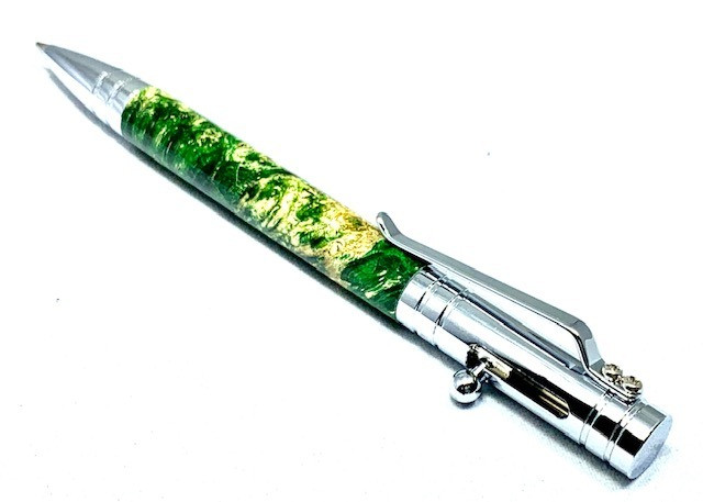 Green Box Elder Burl Bolt Tec Pen