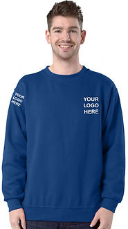 ROYAL BLUE SWETSHIRT showing placements of text embroidery