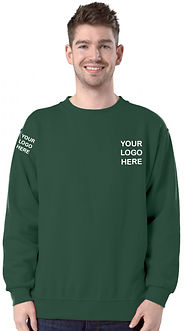 BOTTLE GREEN SWEATSHIRT showing placements of text embroidery